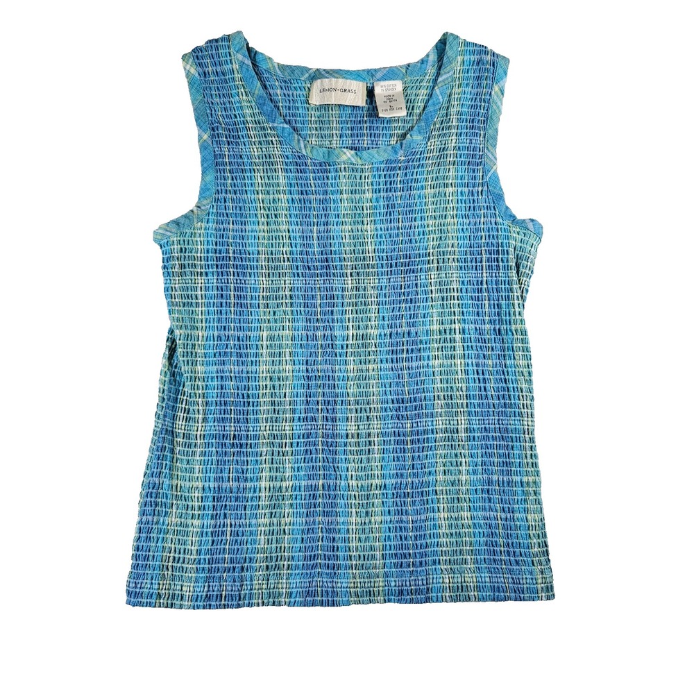 Lemon Grass Sz L VTG Y2k 90's Crinkle Stretchy Plaid Baby Tank Scoop‎ Neck Top